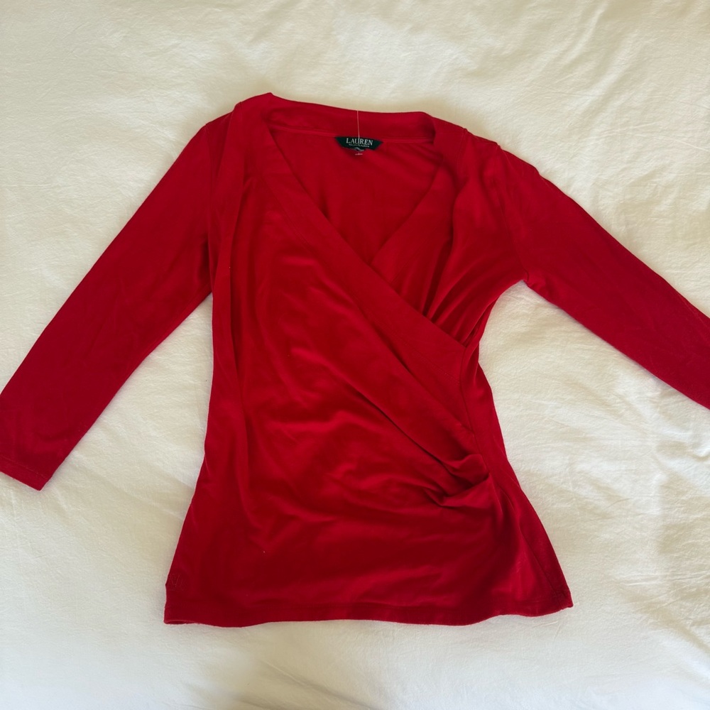 Ralph Lauren Red Wrap Ruched Blouse